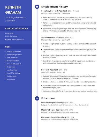 Sociology Research Assistant Resume
