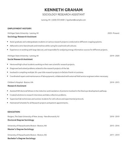 Sociology Research Assistant Resume