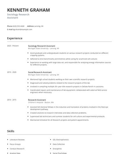 Sociology Research Assistant Resume