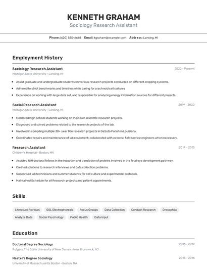 Sociology Research Assistant Resume