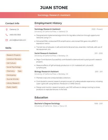 Sociology Research Assistant Resume