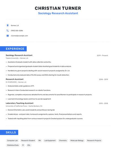Sociology Research Assistant Resume