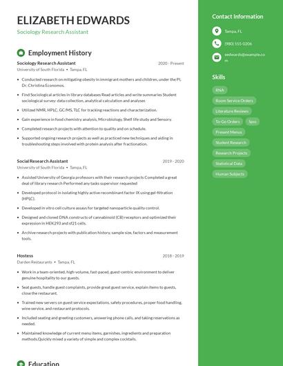 Sociology Research Assistant Resume