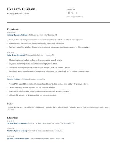 Sociology Research Assistant Resume