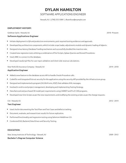 Software Applications Engineer Resume