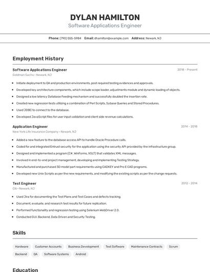 Software Applications Engineer Resume