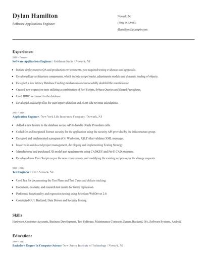 Software Applications Engineer Resume