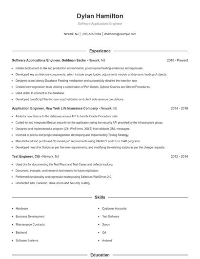 Software Applications Engineer Resume