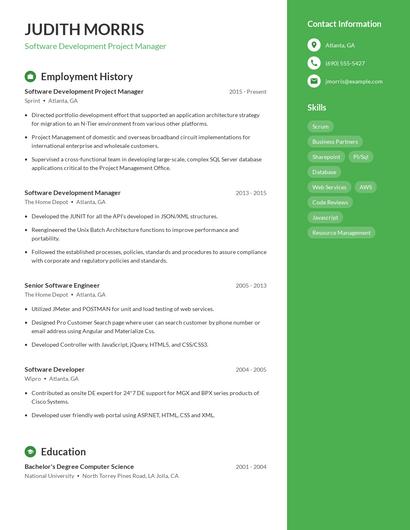 Software Development Project Manager Resume