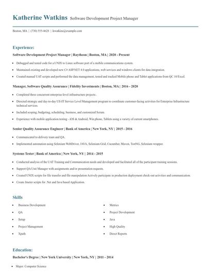 Software Development Project Manager Resume
