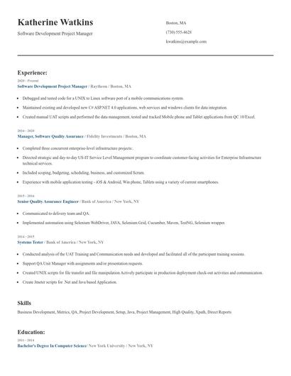 Software Development Project Manager Resume