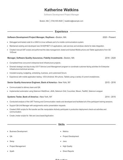 Software Development Project Manager Resume
