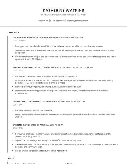 Software Development Project Manager Resume