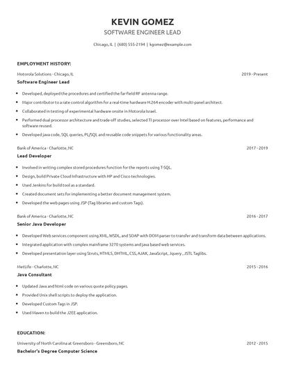 Software Engineer Lead Resume