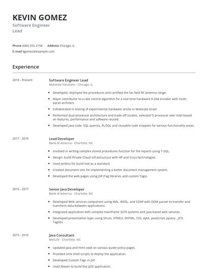 Software Engineer Lead Resume