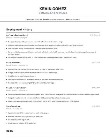 Software Engineer Lead Resume