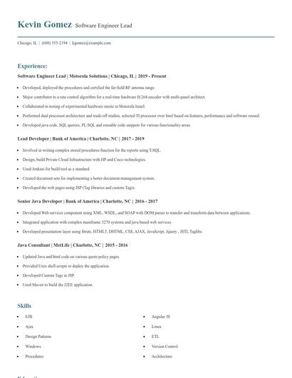 Software Engineer Lead Resume
