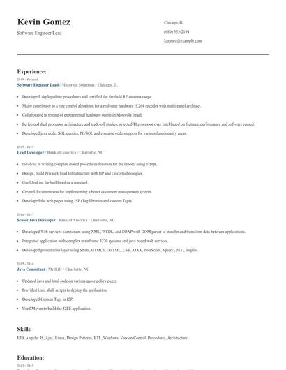 Software Engineer Lead Resume