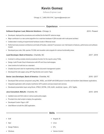 Software Engineer Lead Resume