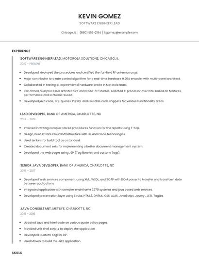 Software Engineer Lead Resume