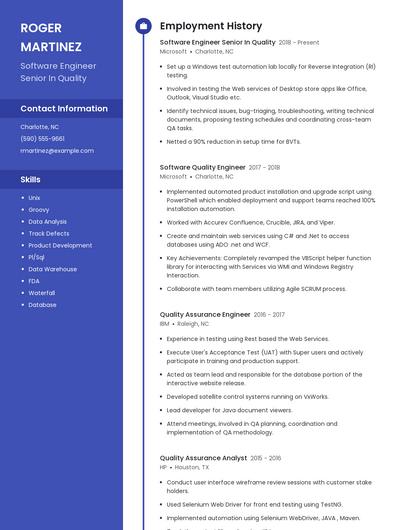 Software Engineer Senior In Quality Resume