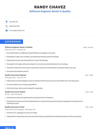 Software Engineer Senior In Quality Resume