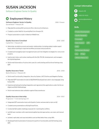 Software Engineer Senior In Quality Resume