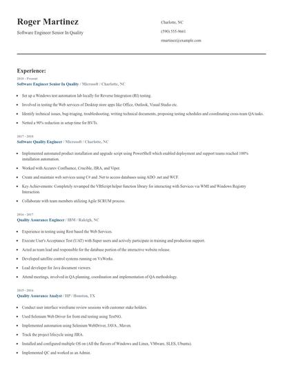 Software Engineer Senior In Quality Resume