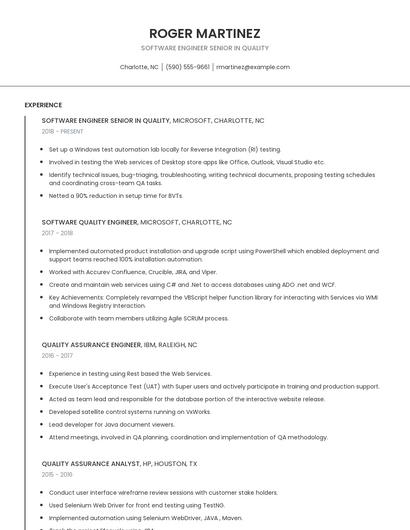 Software Engineer Senior In Quality Resume