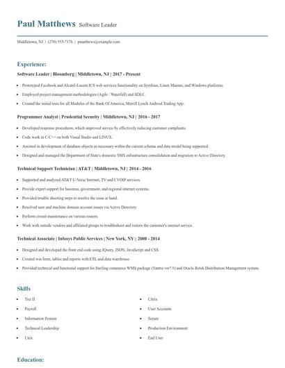 Software Leader Resume