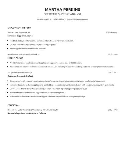 Software Support Analyst Resume
