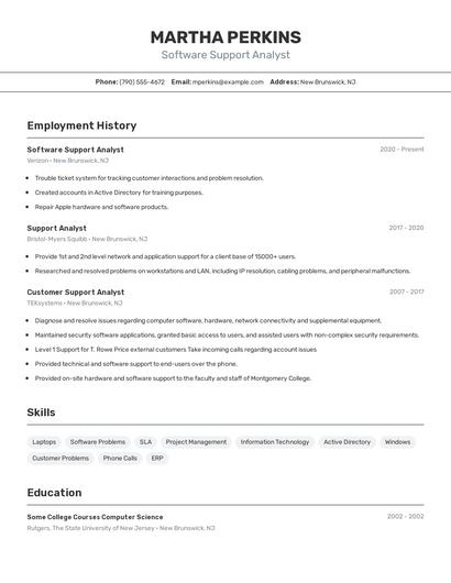 Software Support Analyst Resume