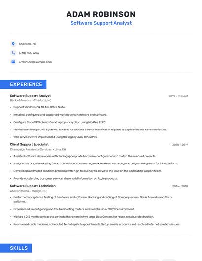 Software Support Analyst Resume