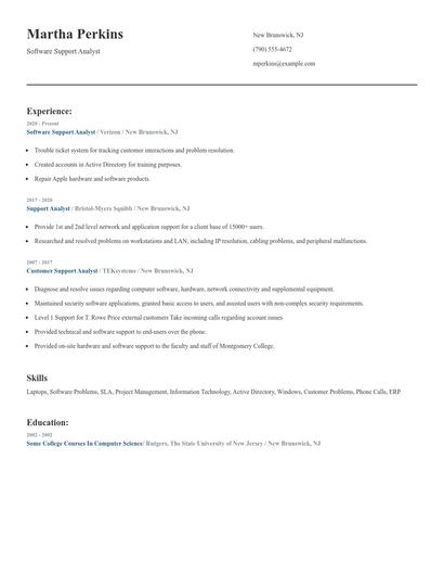 Software Support Analyst Resume