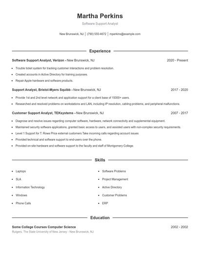 Software Support Analyst Resume