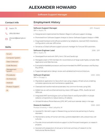 Software Support Manager Resume