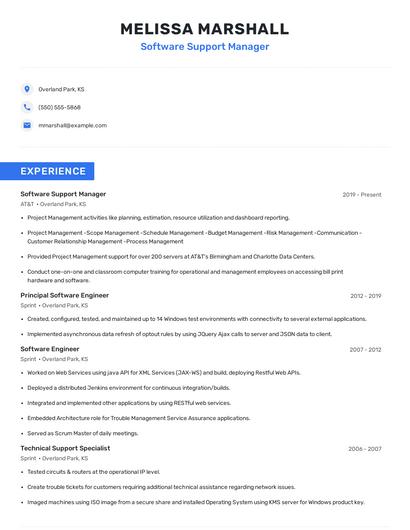 Software Support Manager Resume