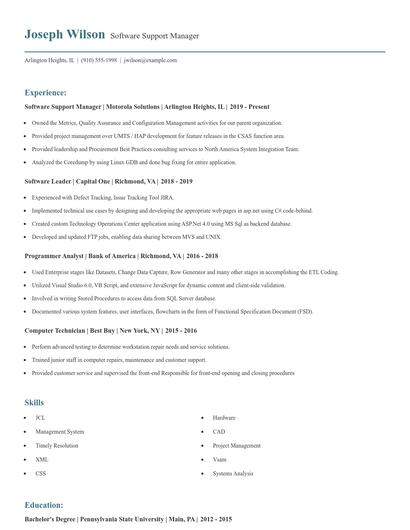 Software Support Manager Resume