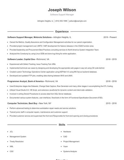 Software Support Manager Resume