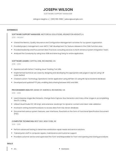 Software Support Manager Resume