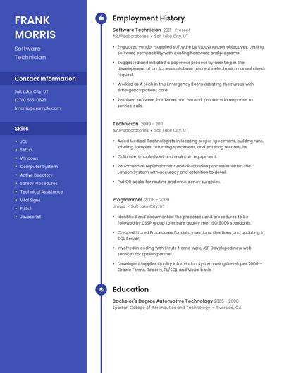 Software Technician Resume
