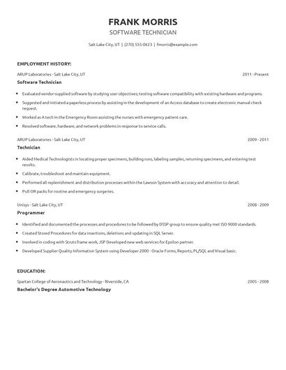 Software Technician Resume