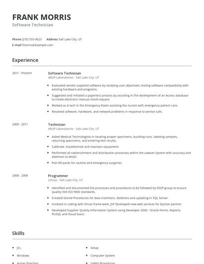 Software Technician Resume