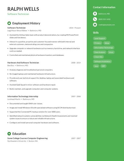 Software Technician Resume