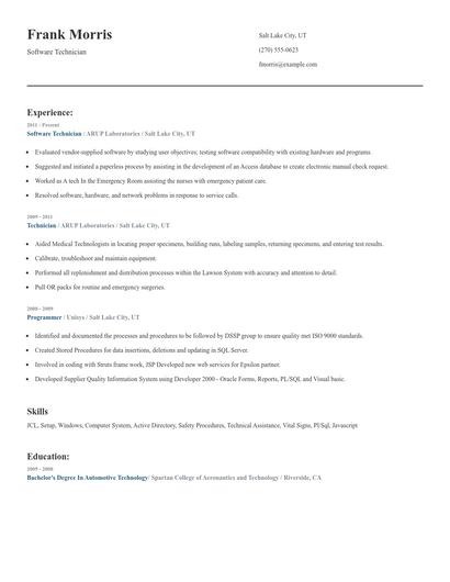 Software Technician Resume