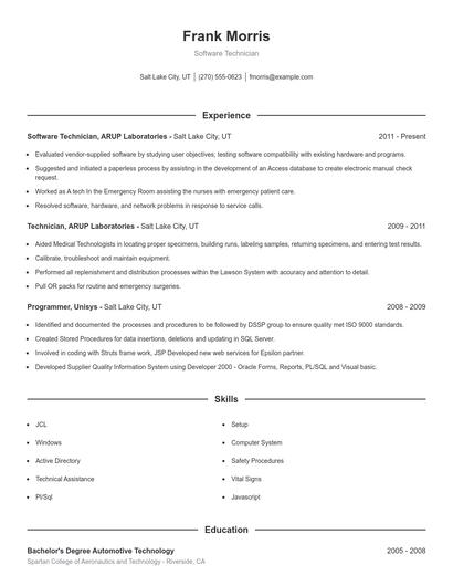 Software Technician Resume