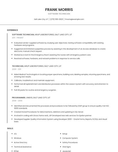 Software Technician Resume