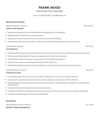 Software Test Engineer Resume