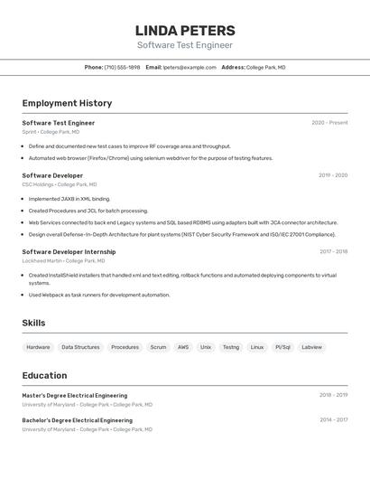 Software Test Engineer Resume