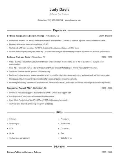 Software Test Engineer Resume